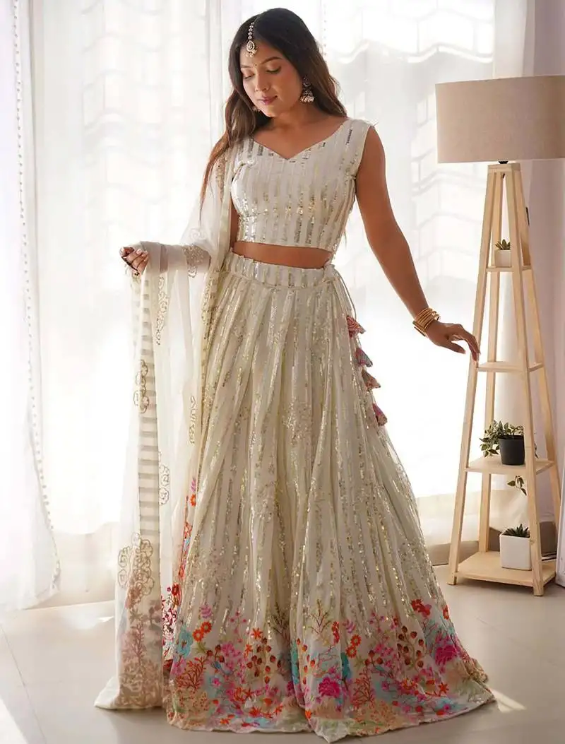 White georgette sequins embroidered lehenga choli