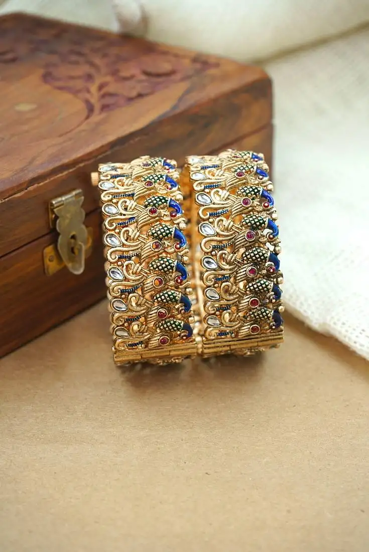 Ethnic peacock kada bangle set