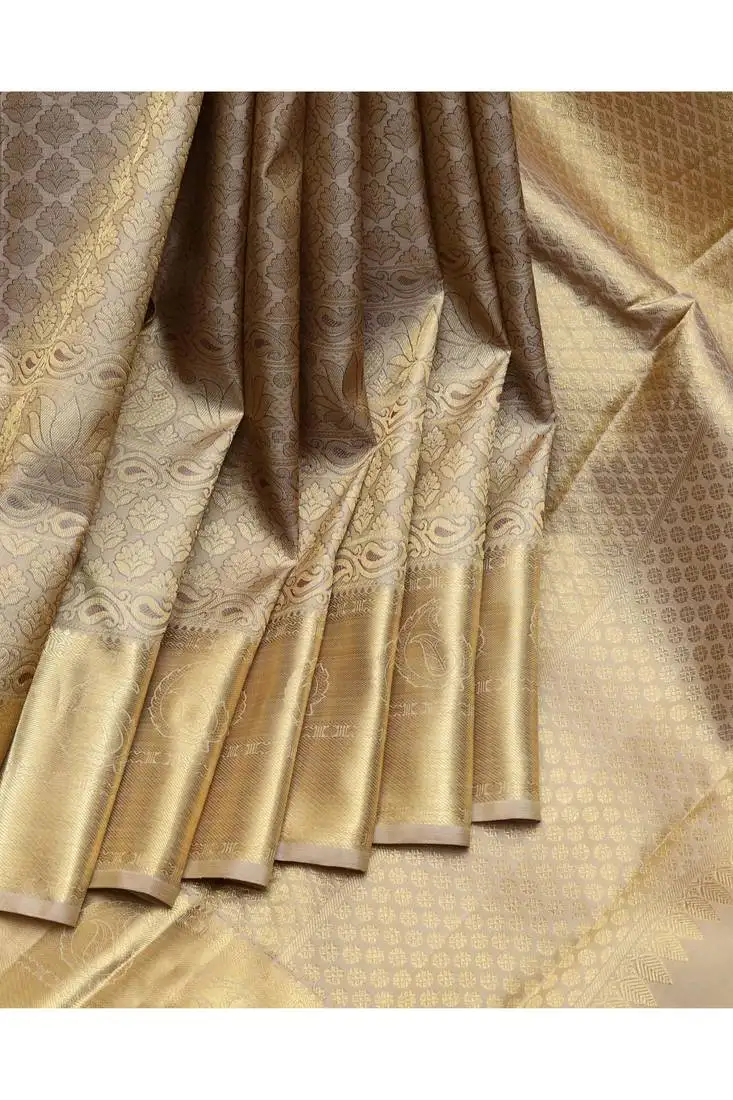 Beige brocade silk saree