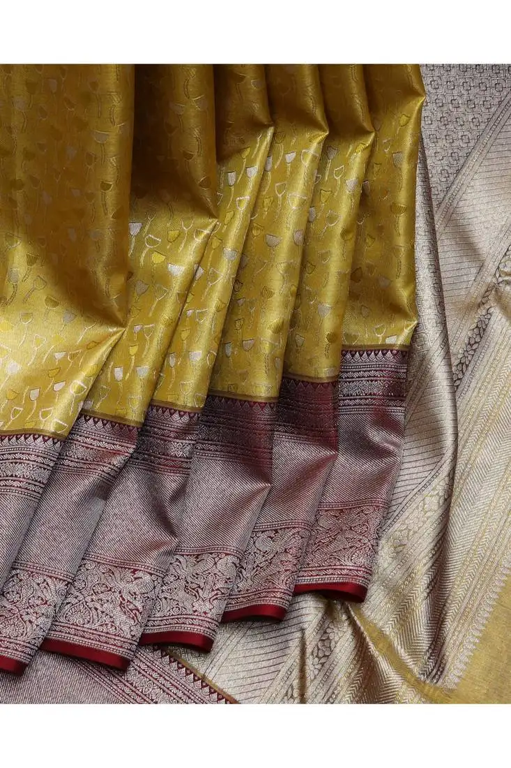 Golden tissue party wear silk saree