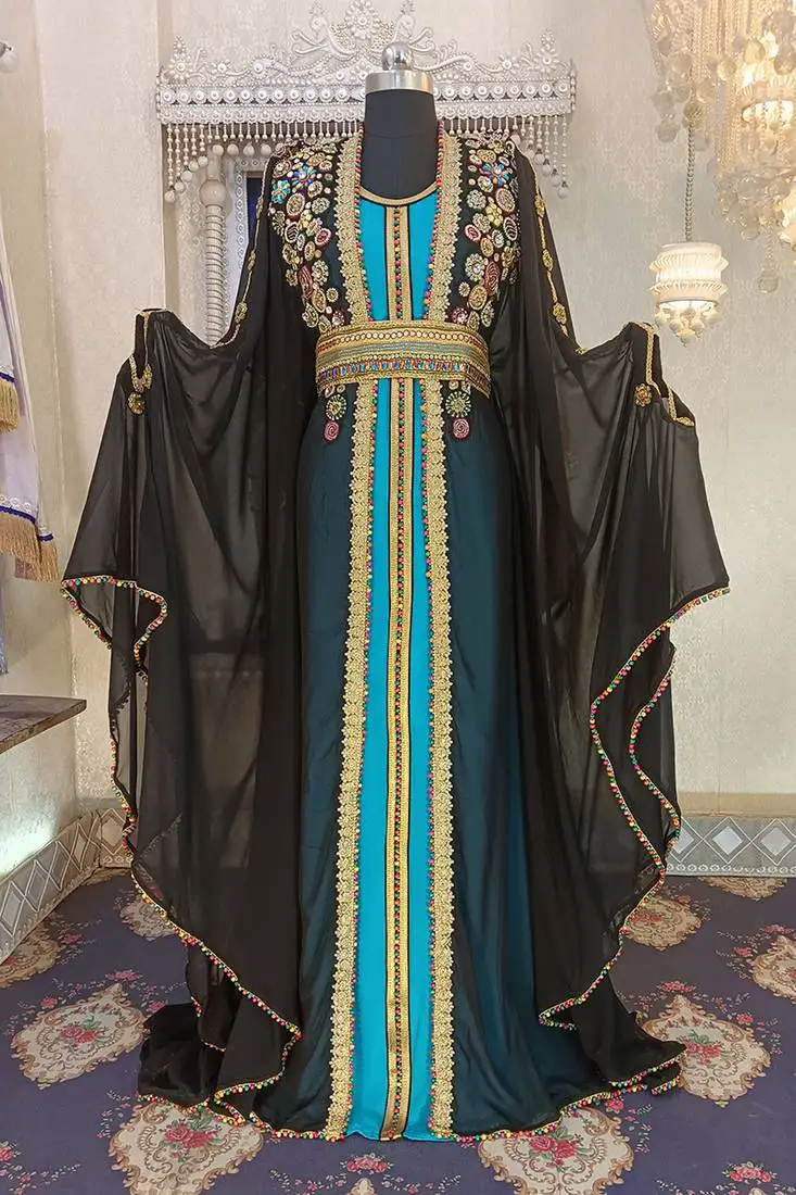 Black and firozi wedding designer caftan