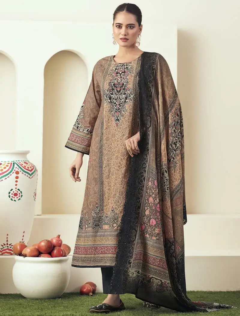 Stylee lifestyle brown lawn cotton embroidered dress material unstitched