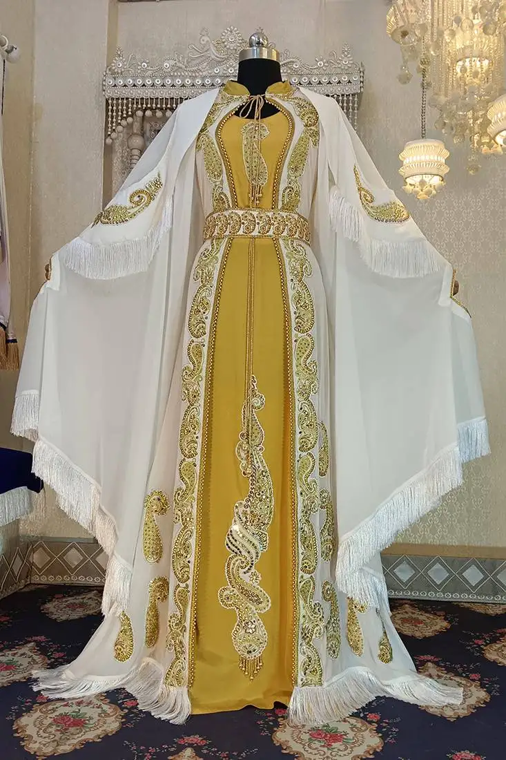 White unique designer wedding party wear moroccan kaftan