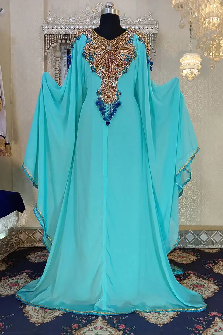Mint firozi and aquablue islamic designer caftan