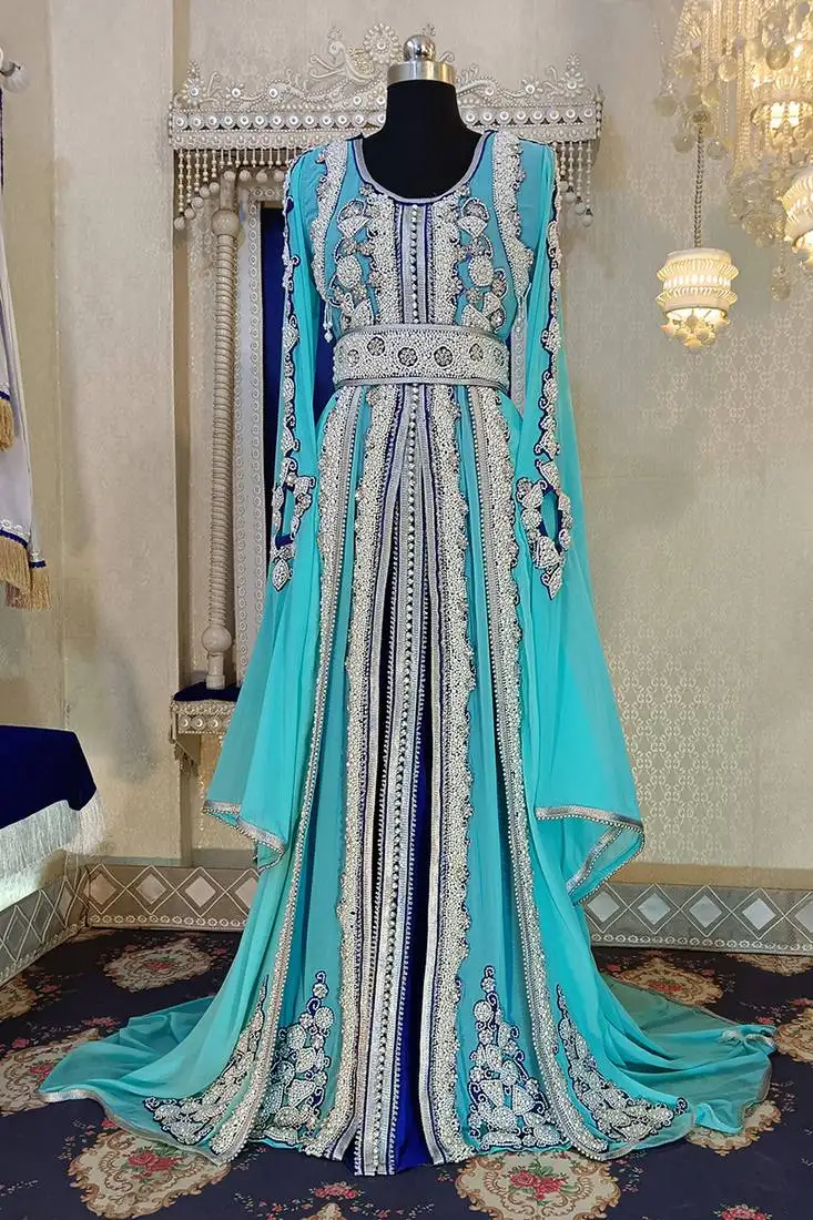 Mint firozi and blue wedding moroccan caftan