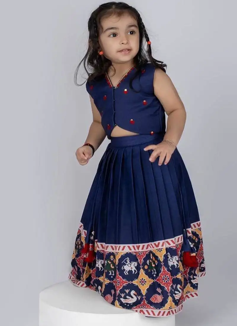 Blue embroidered cotton lehenga and top