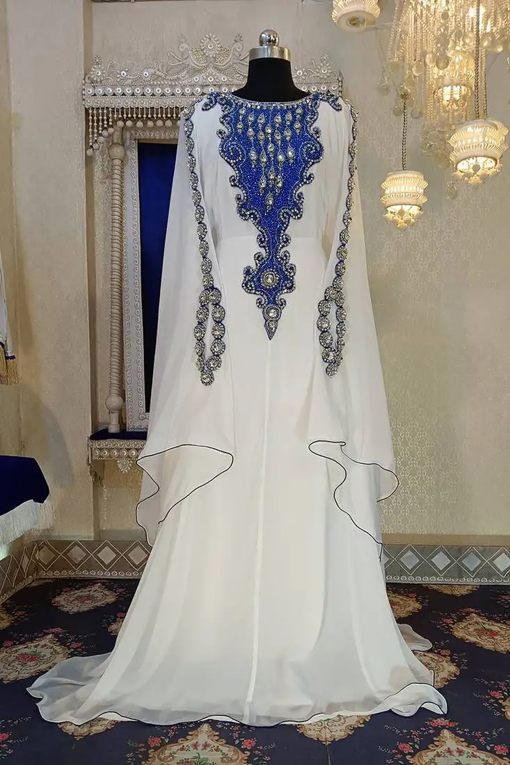 White unique arabic designer moroccan kaftan