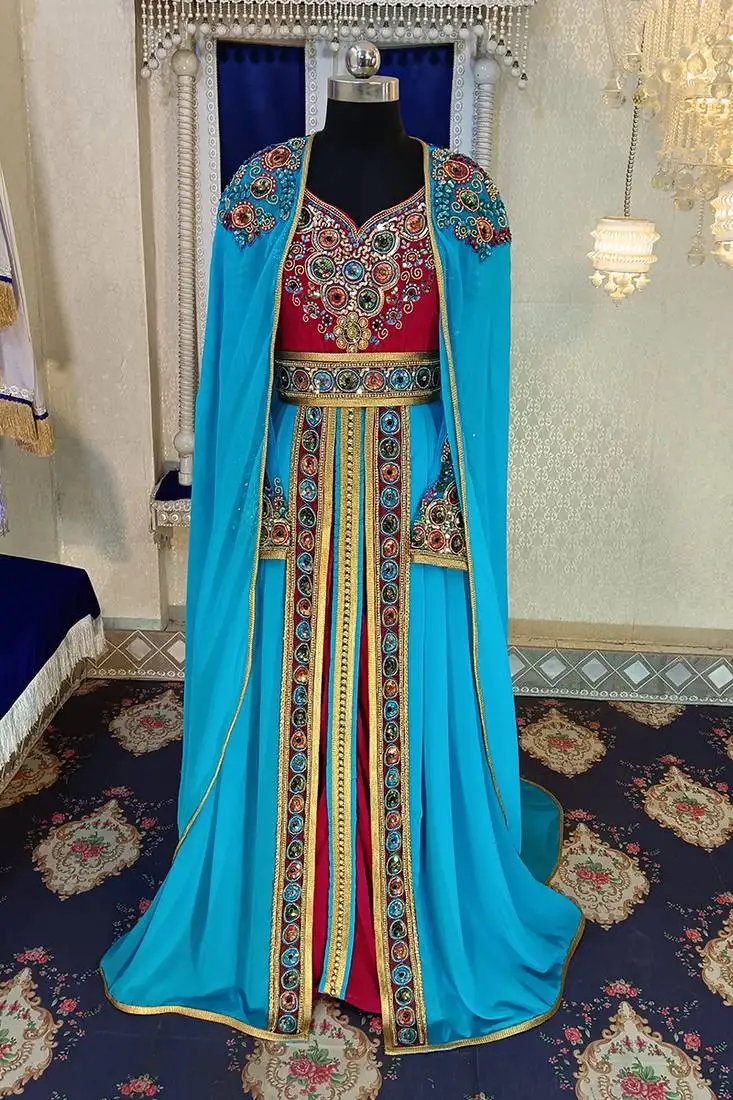 Pink and firozi wedding designer moroccan kaftan