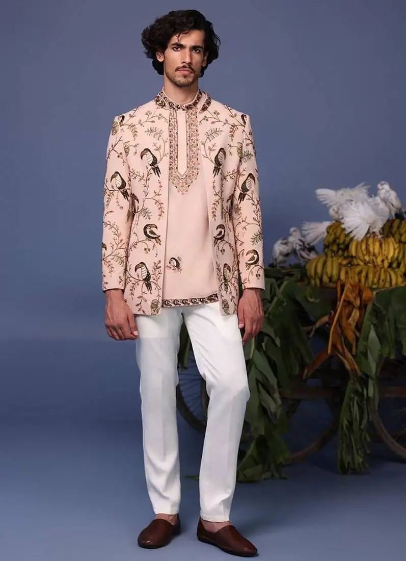 Ahan macaw pink jodhpuri set