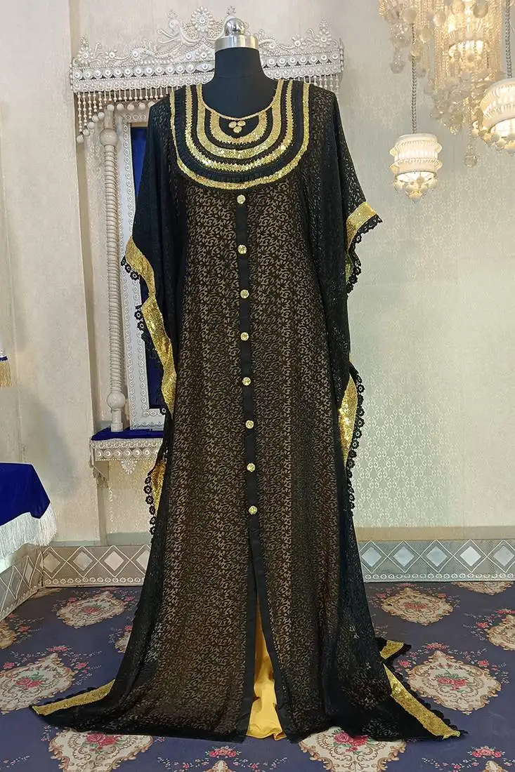 Black and golden yellow designer takchita party wear kaftan
