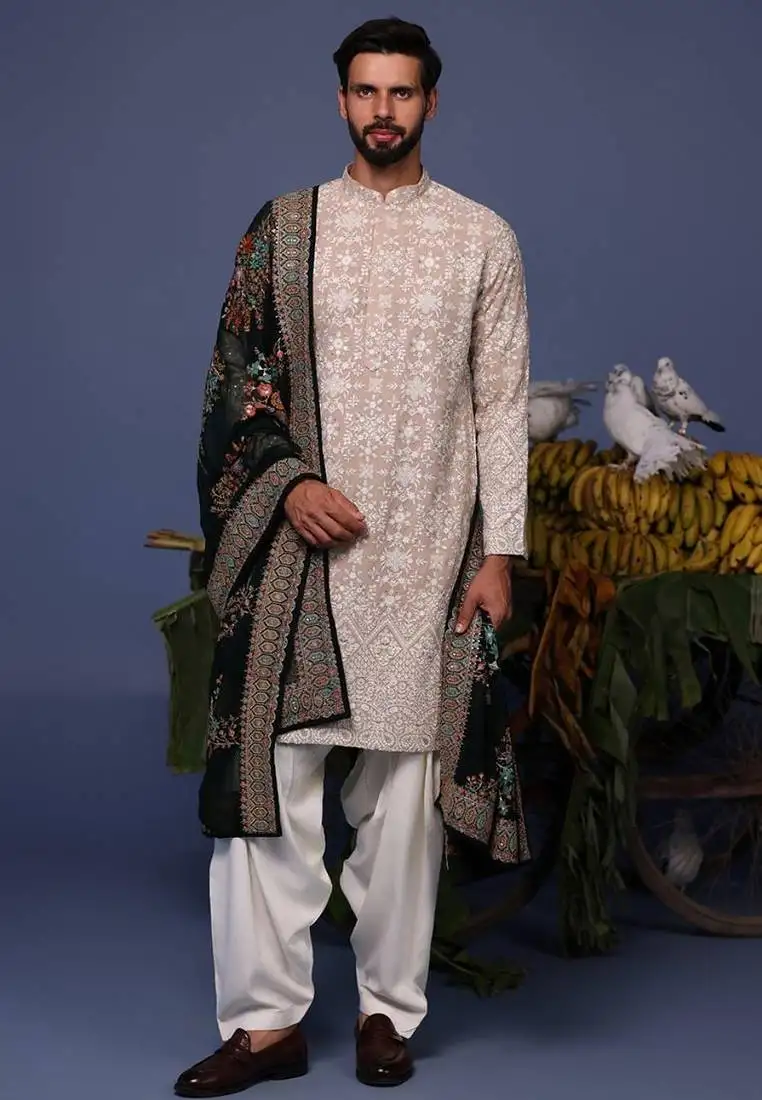 Faiz beige kurta set