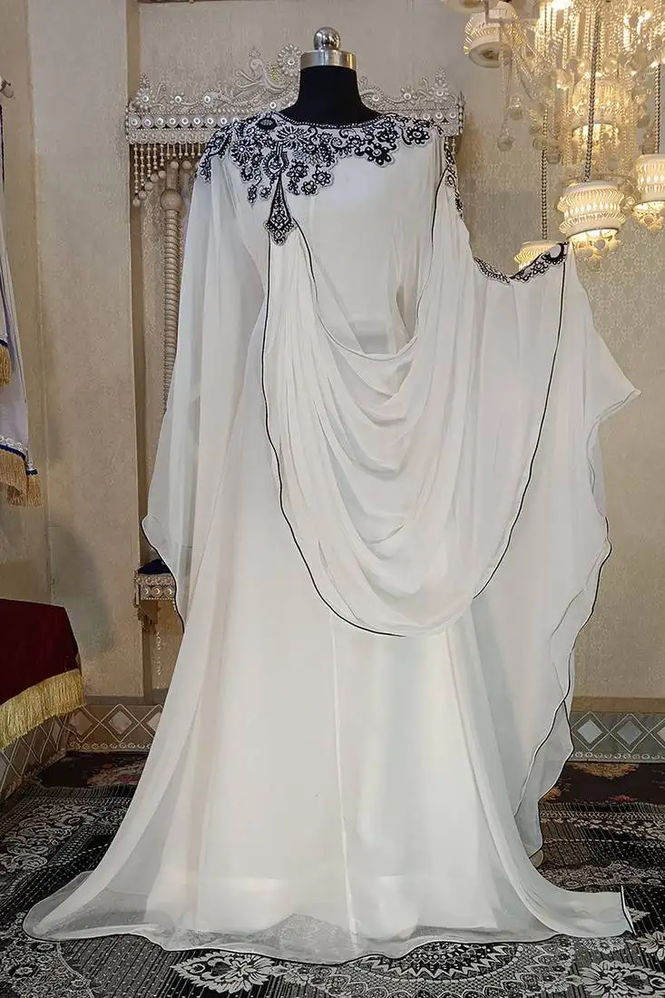 White dubai embroidery kaftan dress