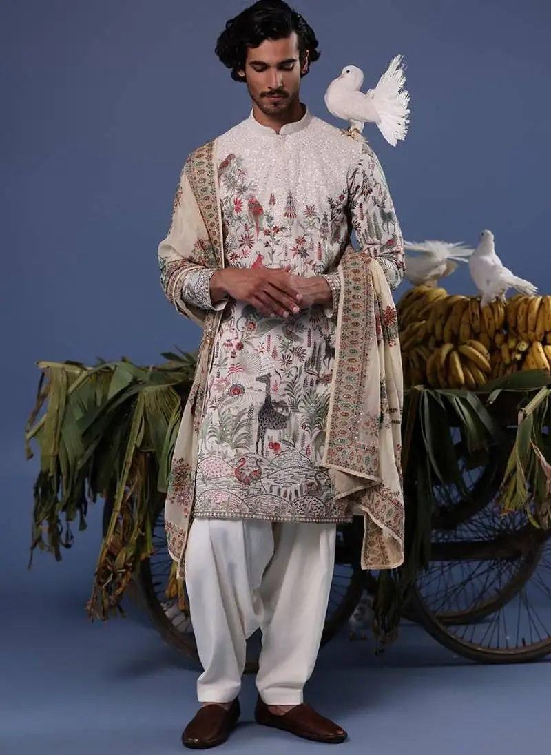 Jibran giraffe ivory kurta set