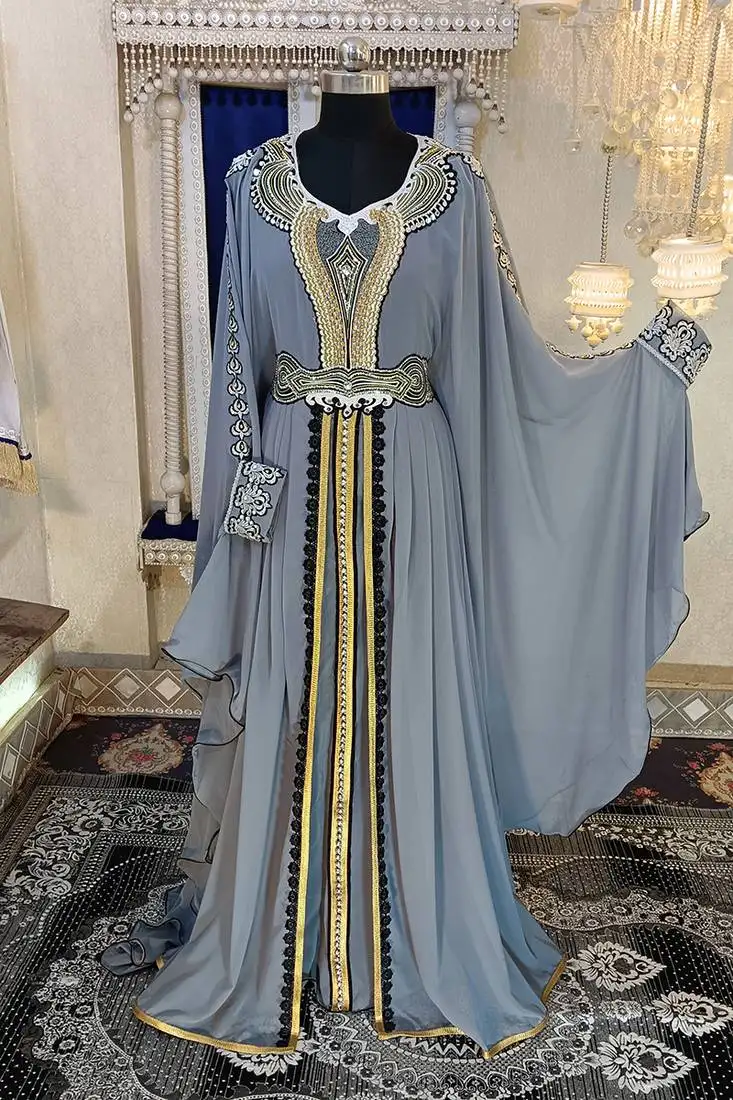 Grey moroccan takchita islamic kaftan