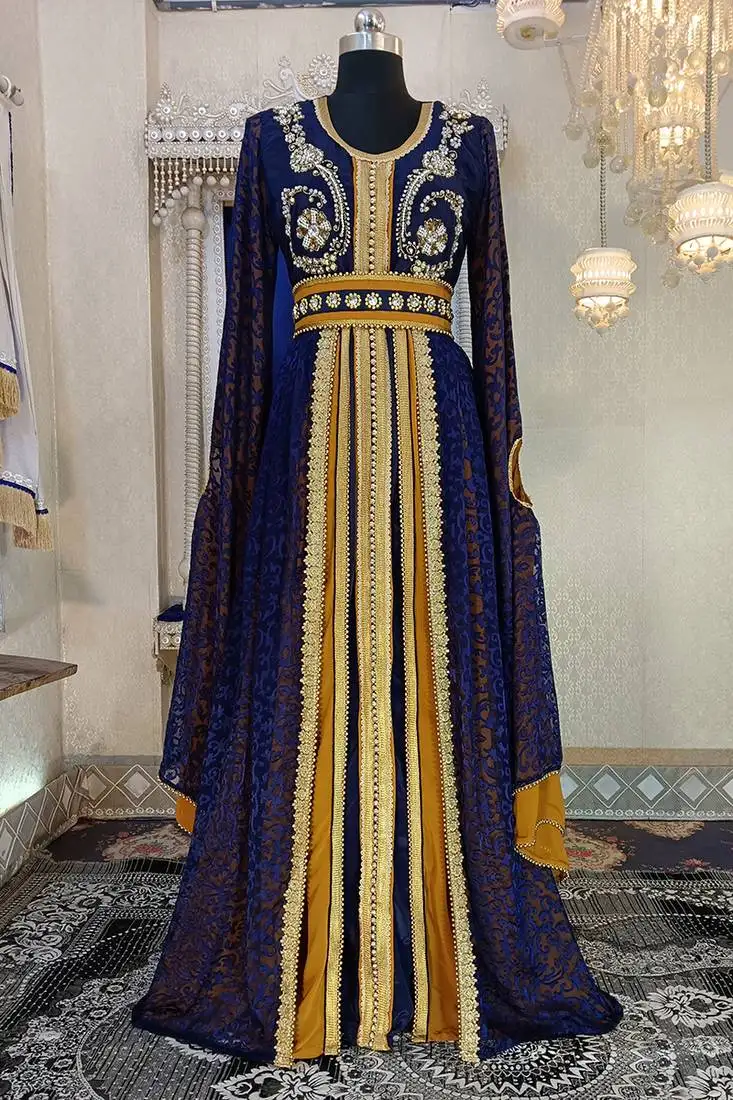 Dark blue and mustard wedding designer caftan