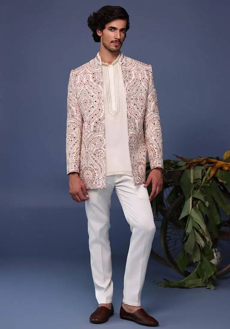 Idrees kashmiri beige coloured jodhpuri set