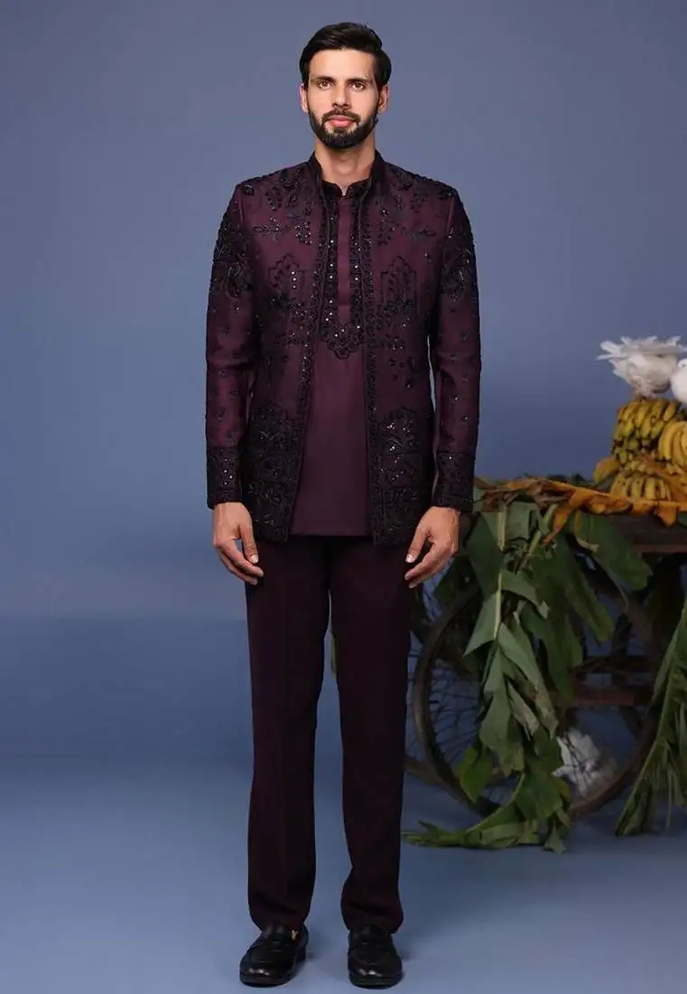 Raafiq wine jodhpuri kurta set