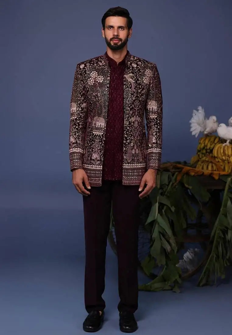 Aurang wine jodhpuri set