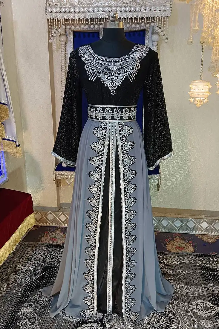 Grey and black designer moroccan kaftan
