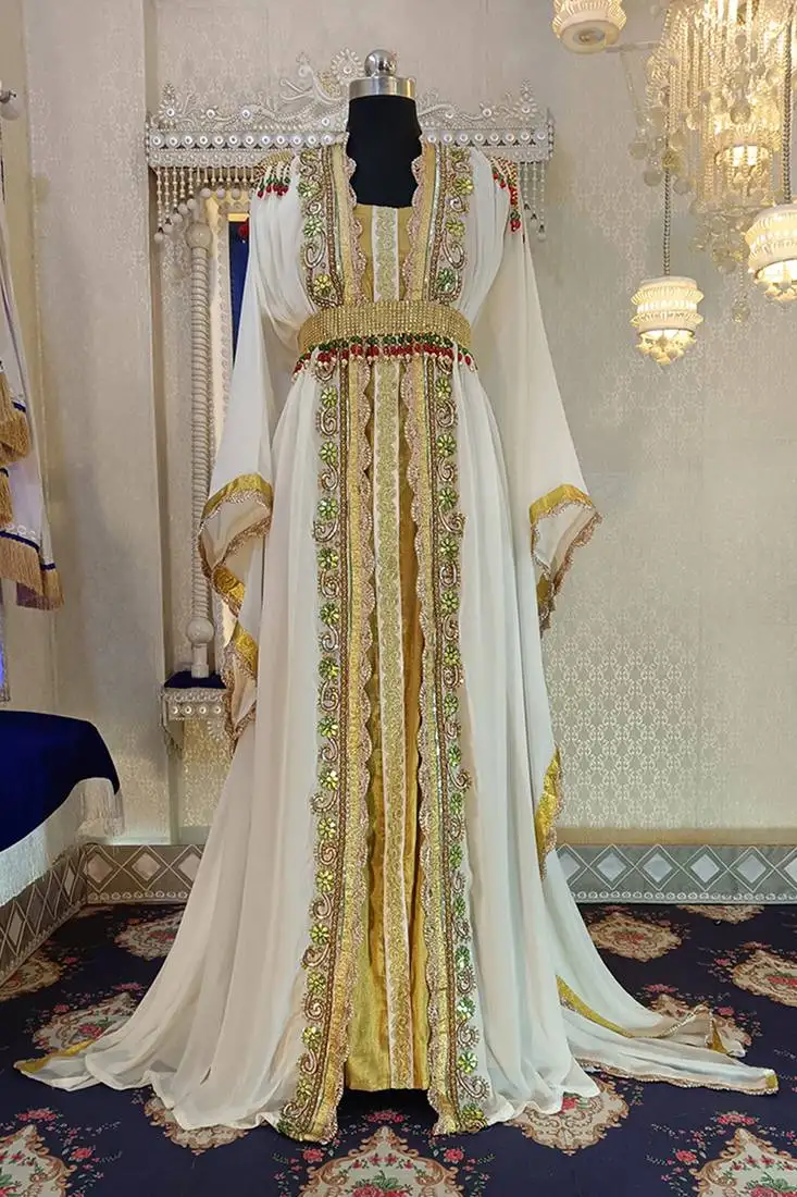 Off white and gold designer islamic kaftan