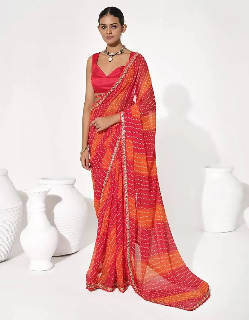 Red georgette printed saree