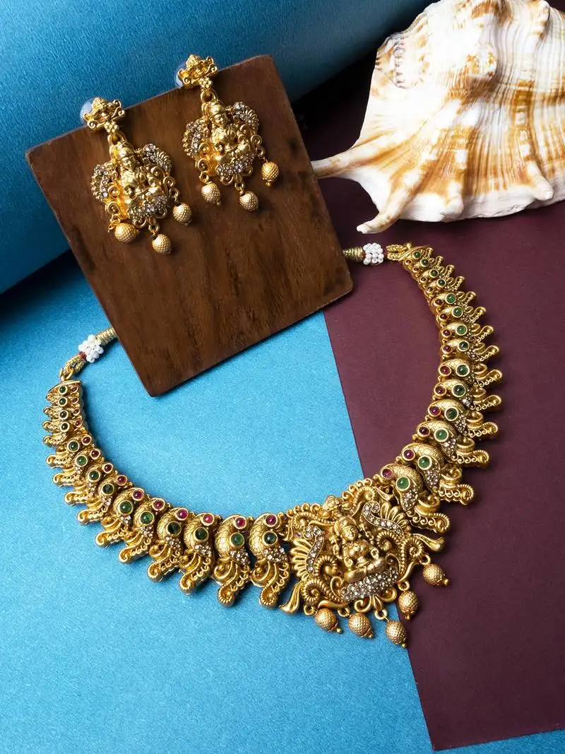 Gorgeous ad stone laxmi necklace set