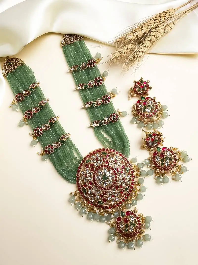 Green beads kemp bridal jewelry set