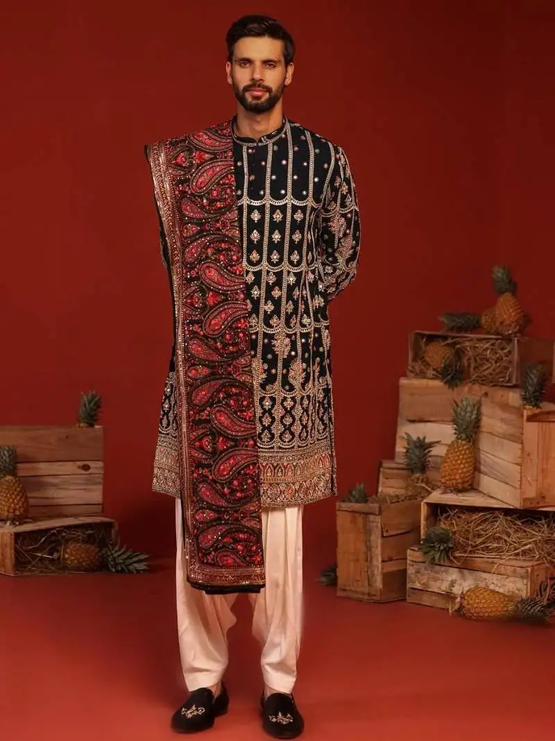 Sahil teal black kurta set