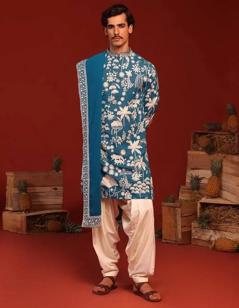 Samar teal blue kurta set