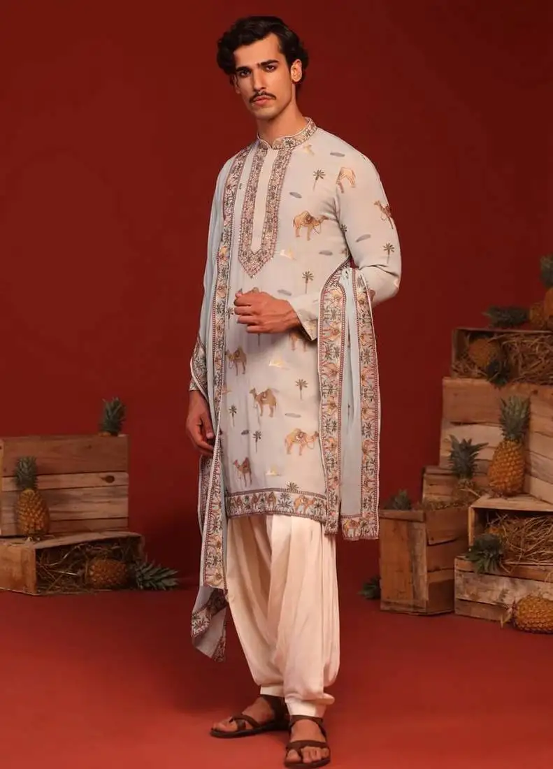 Veerendra sky blue kurta set