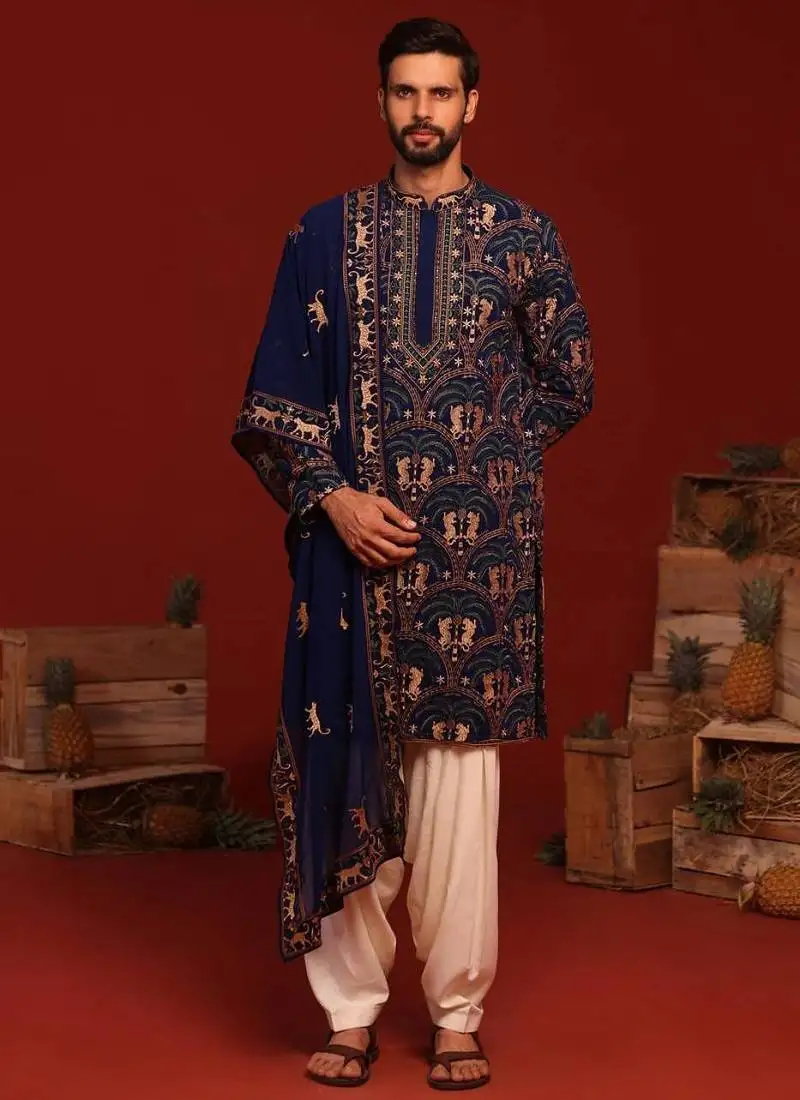 Tanvith navy blue kurta set