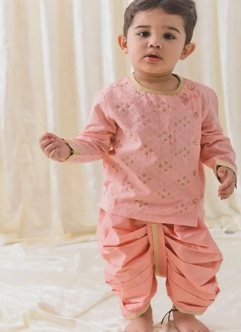 Pink embroidered cotton kurta pyjama