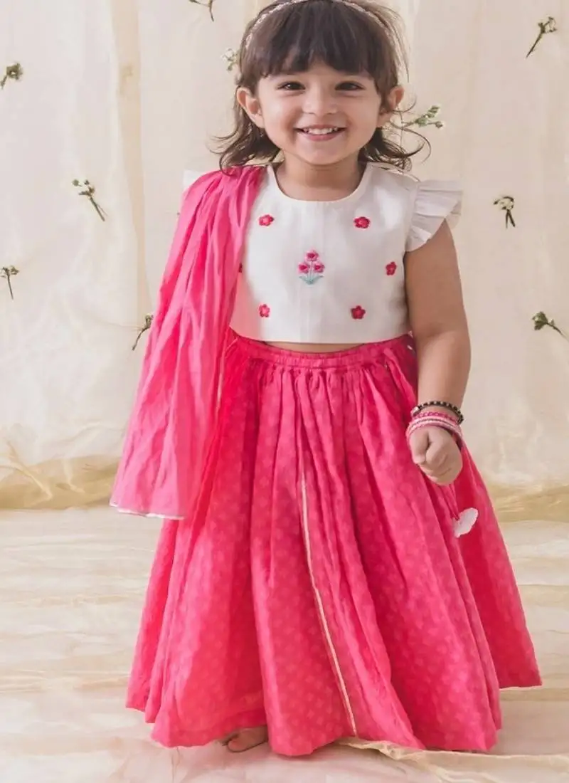 Pink & white embroidered chanderi silk lehenga