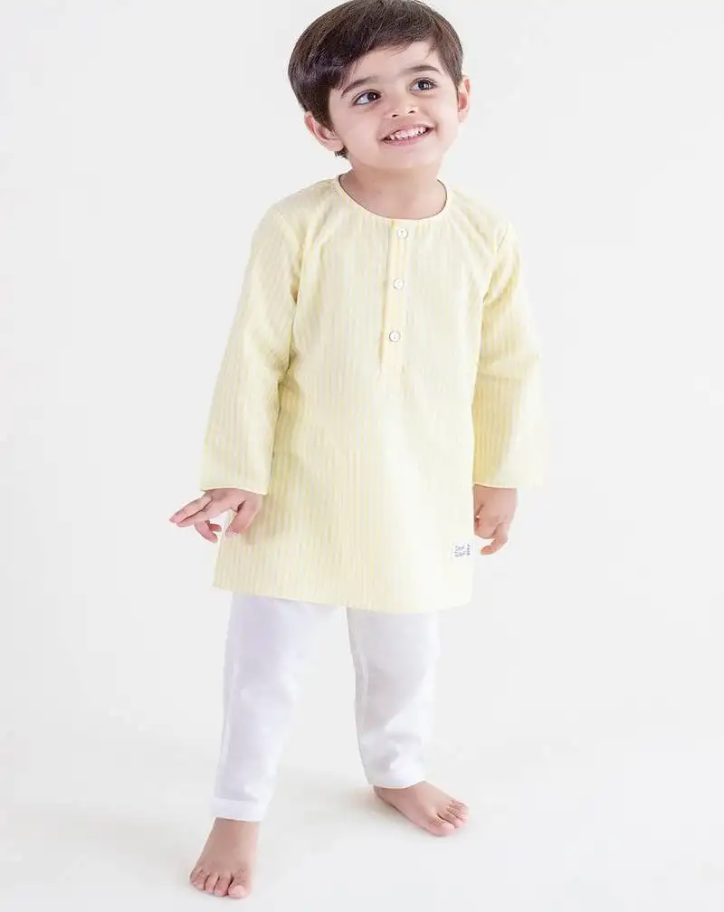 Yellow plain cotton kurta pyjama