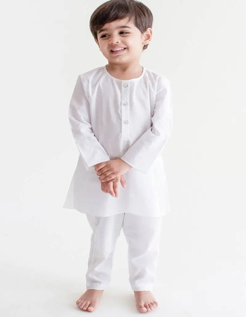 White plain cotton kurta pyjama