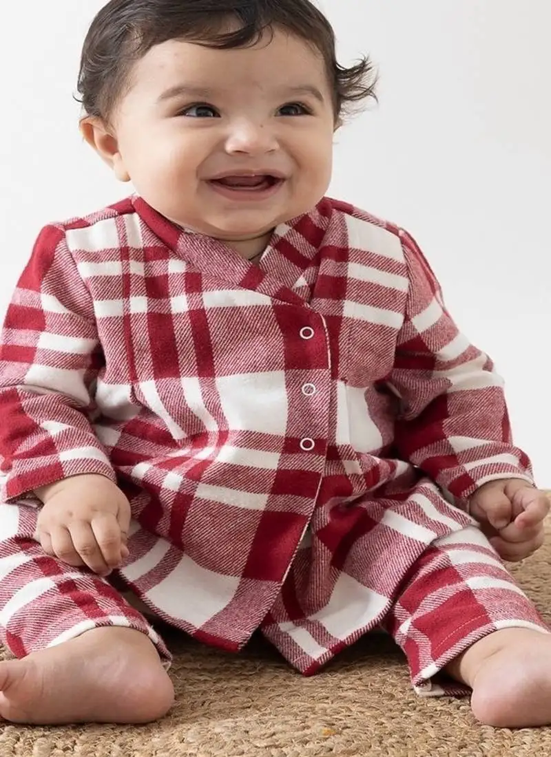 Red plain cotton kimono and pyjama