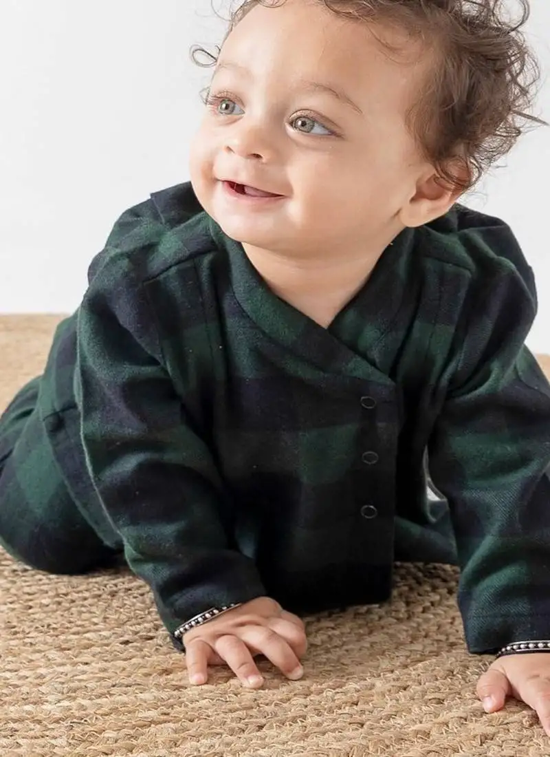 Green plain cotton kurta pyjama