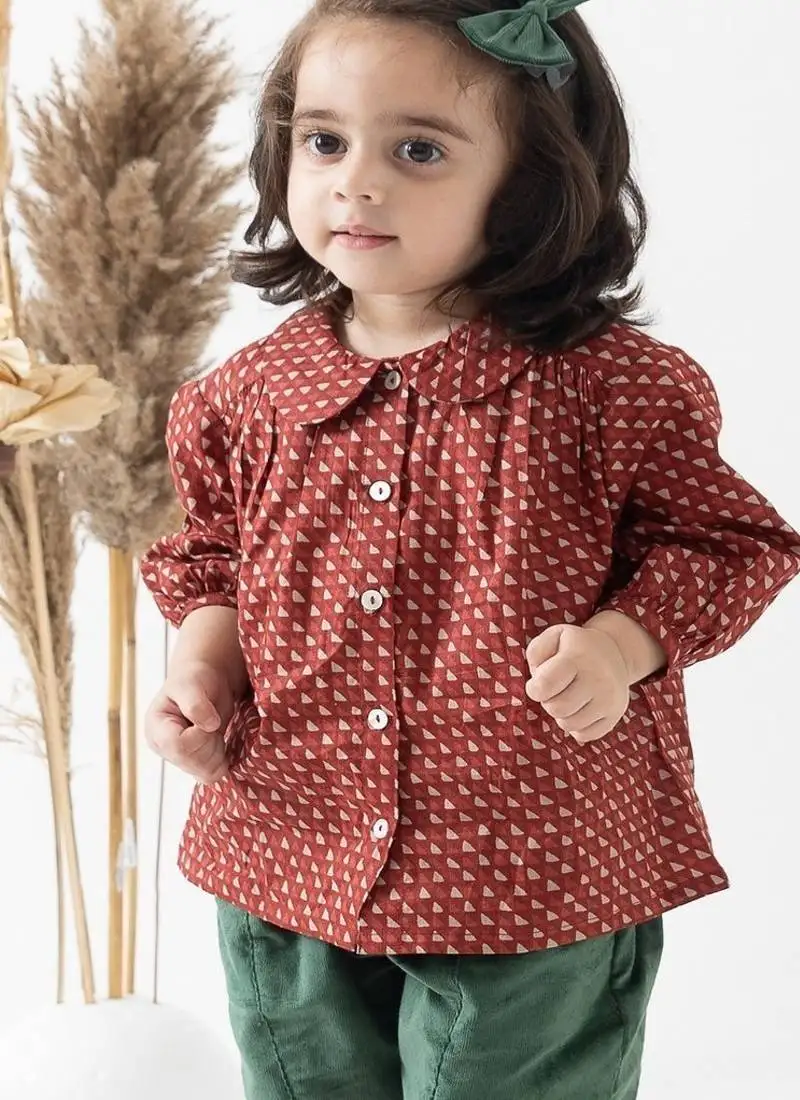 Maroon printed cotton shirt