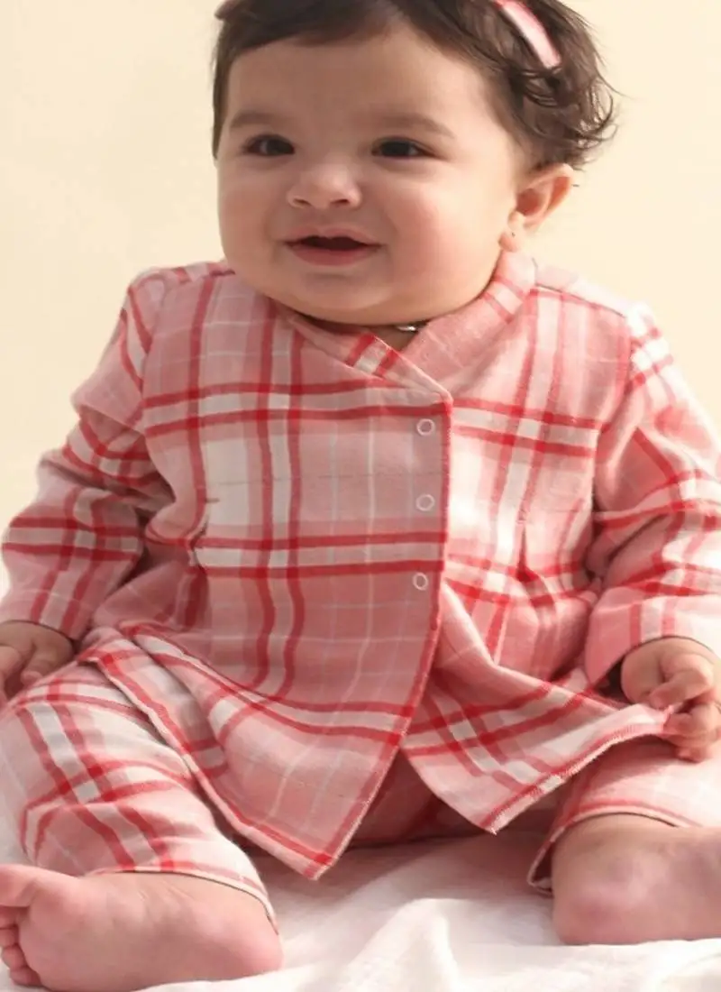 Pink plain cotton kurta pyjama