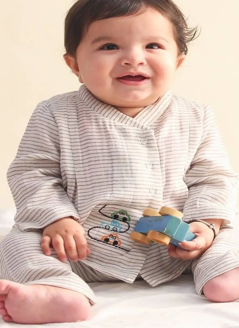 Grey embroidered cotton kurta pyjama