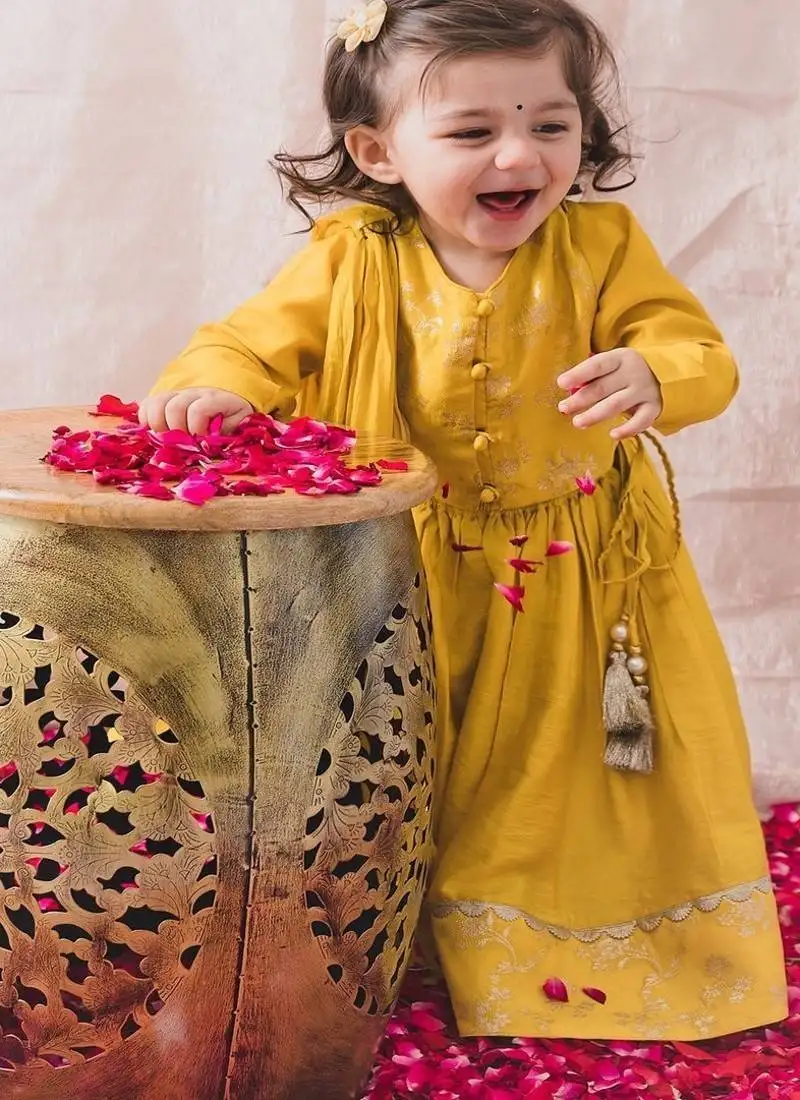 Yellow embroidered viscose lehenga