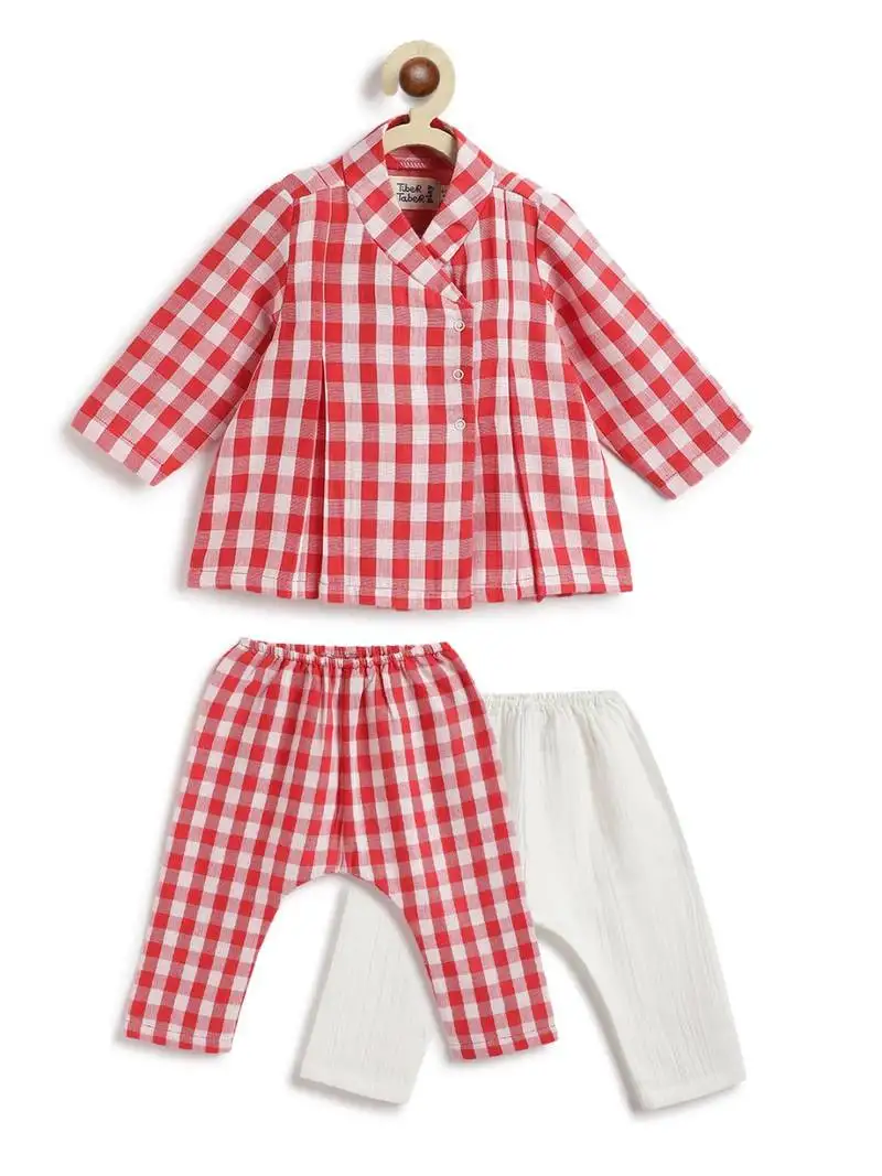 Red plain cotton kurta pyjama