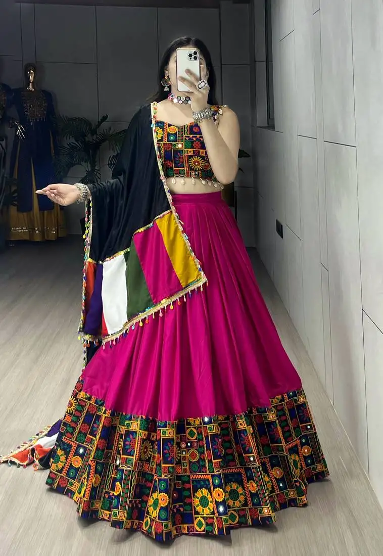 Rani mirror work gamthi design navratri lehenga with fully stitched blouse