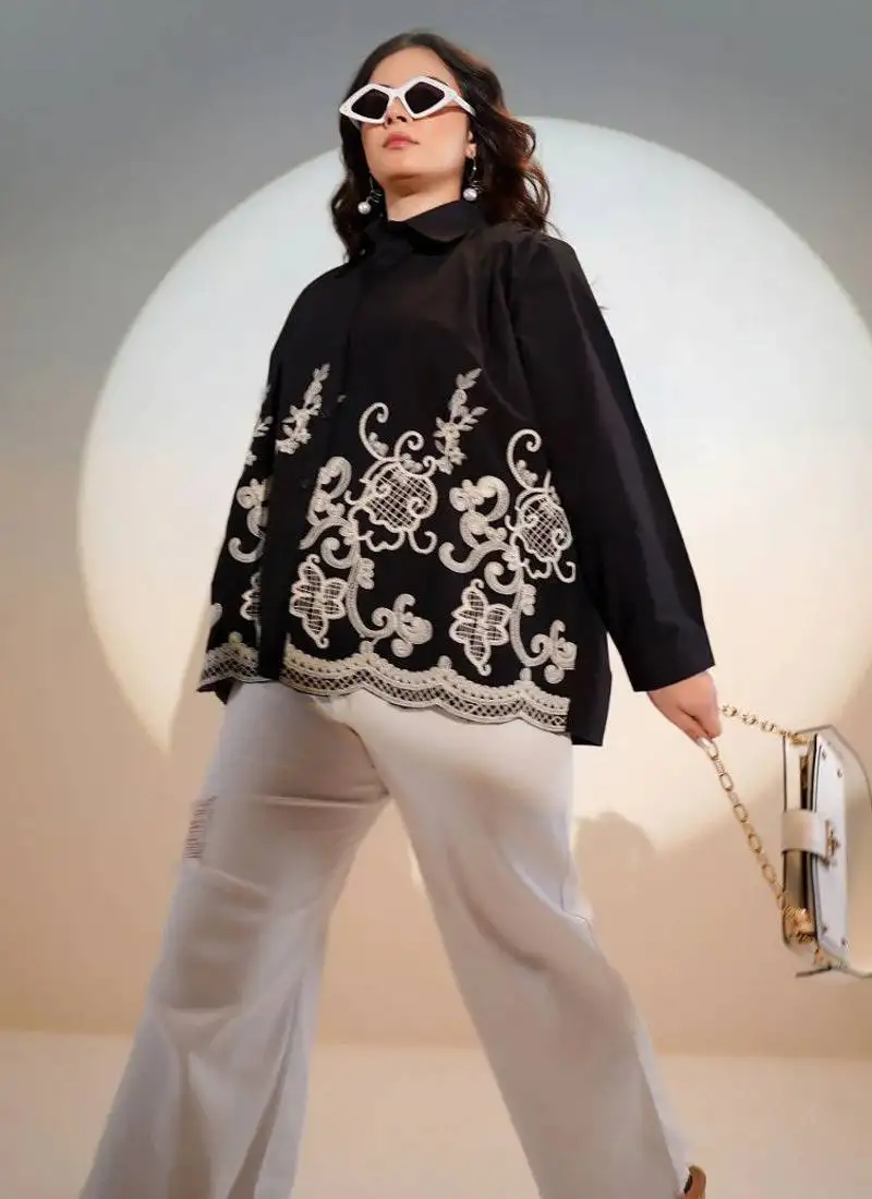 Tiara charcoal embroidery shirt