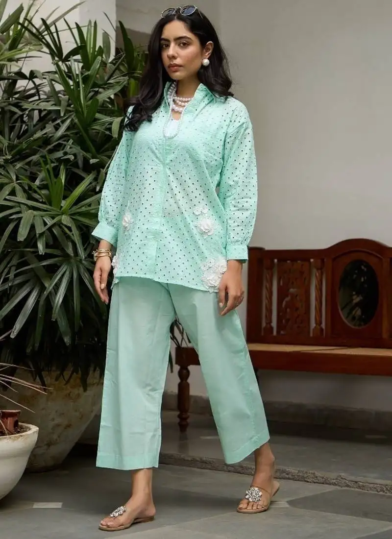 Blue linen printed co-ord set