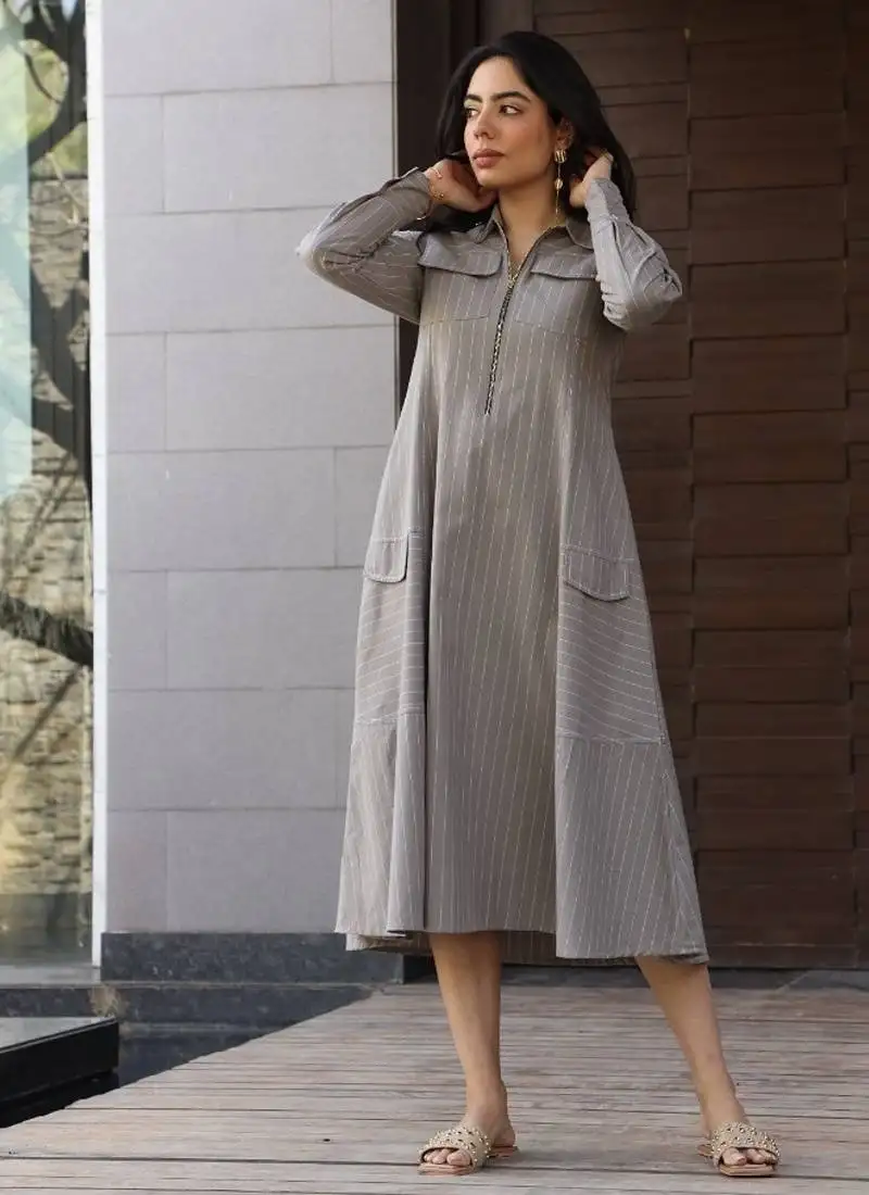 Grey cotton printed kurta-sets