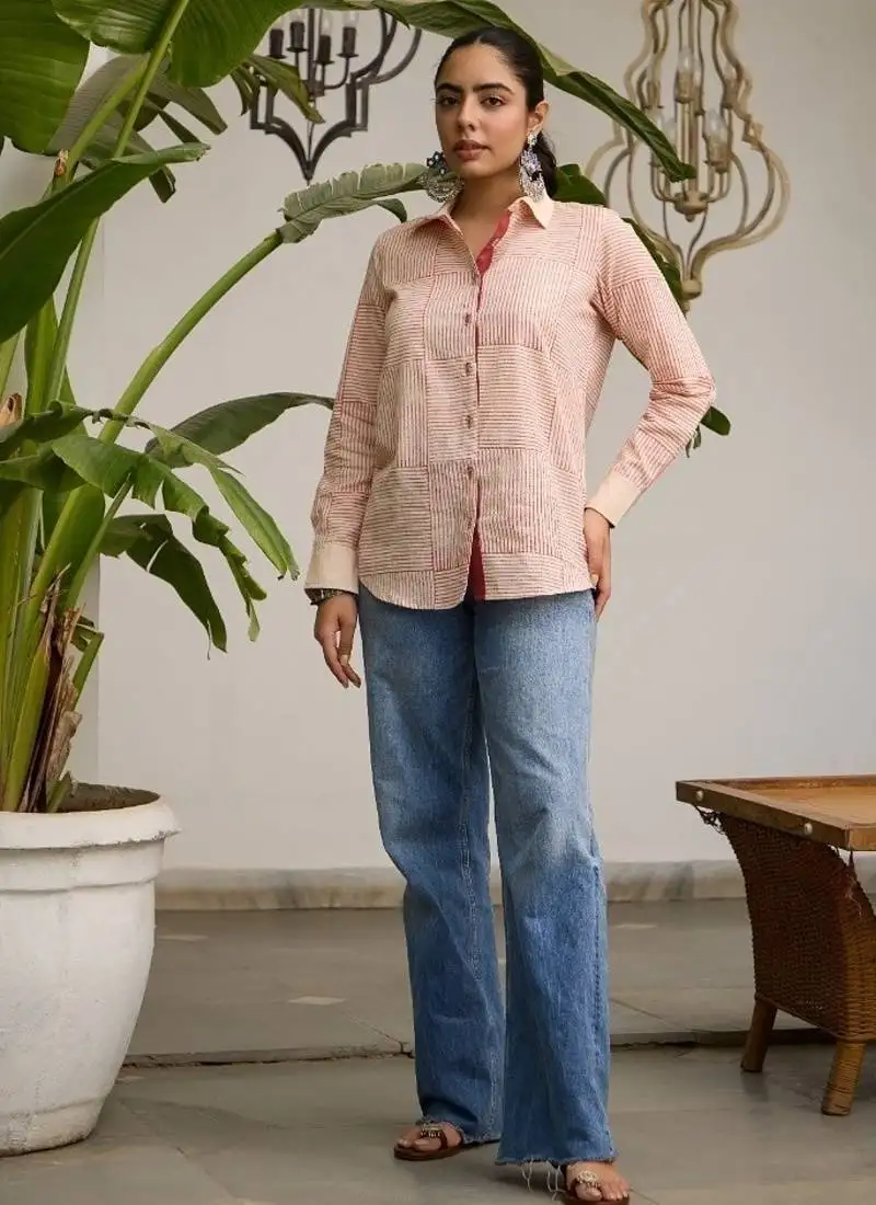 Light-red cotton printed shirt