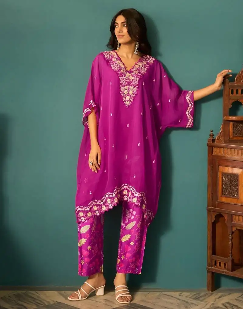 Aster grape premium fusion wear kaftan set