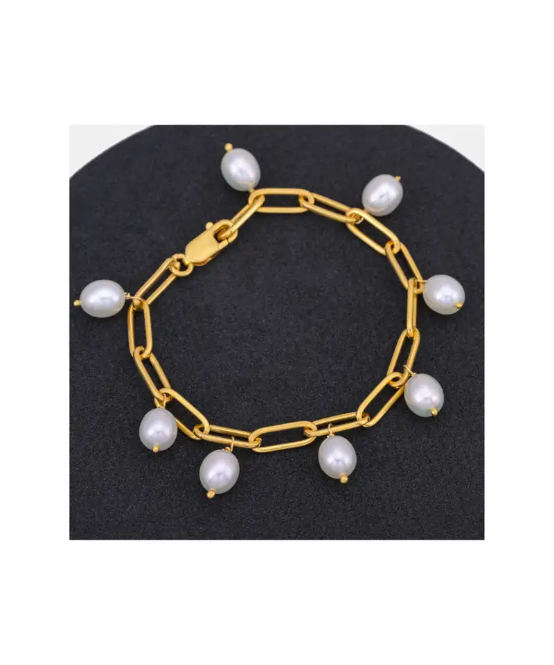 Yellow gold plated pearl bracelet