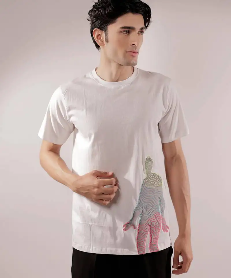Abstract quilted white t-shirt